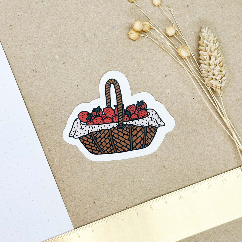 Hand-drawn sticker - Strawberry basket - Size M