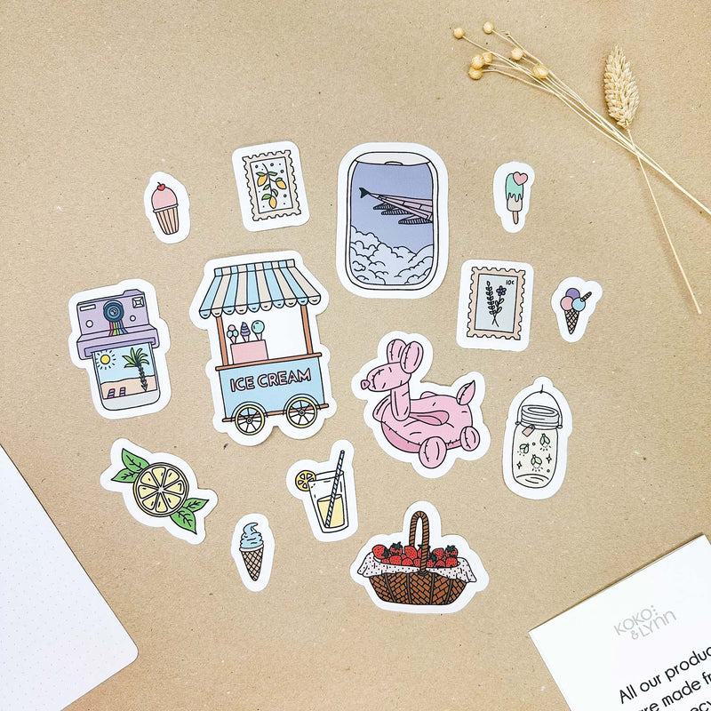 14 hand-drawn stickers - Summer bundle