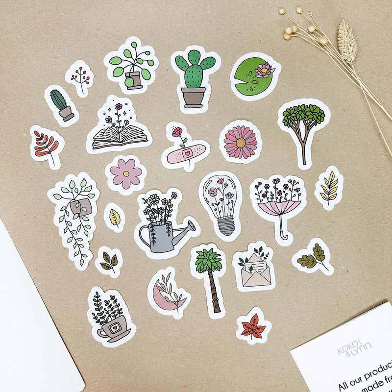 24 hand-drawn stickers - Plants bundle