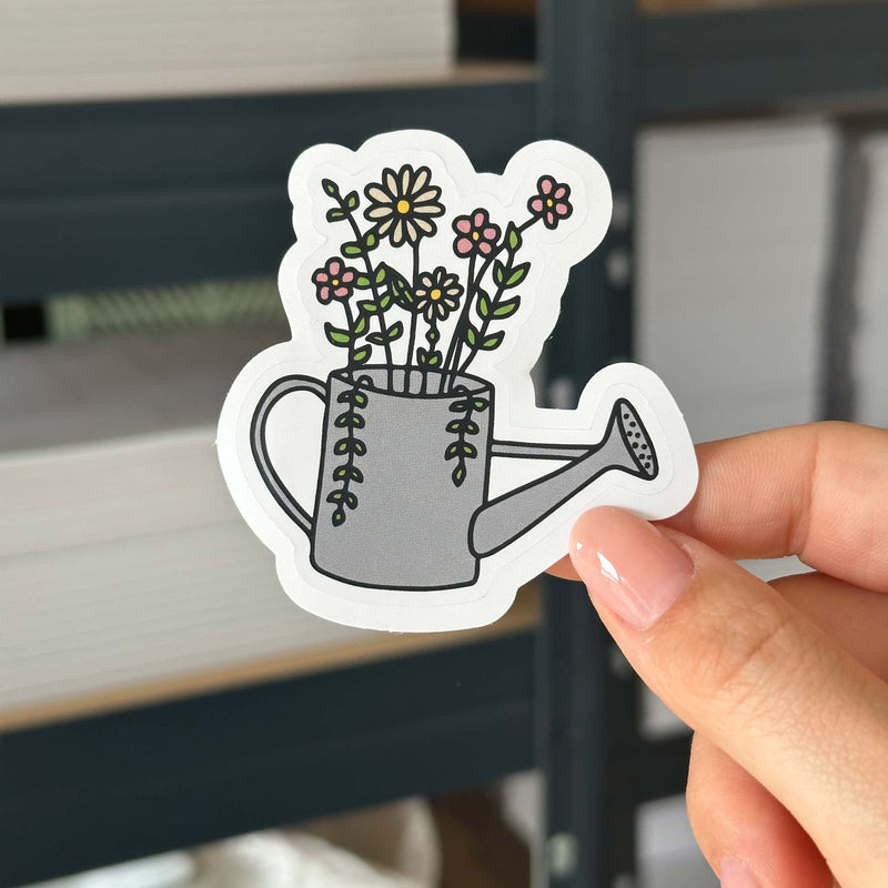 Hand-drawn sticker - Watering can with flowers - Size M